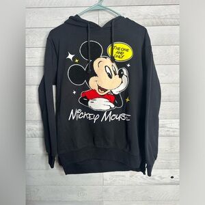 Mickey Pullover High Low Women Hoodie Sweater Medium Black